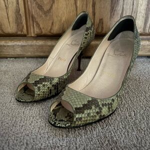 Christian Louboutin Snakeskin Peep-Toe Heels